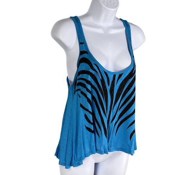 Y2K Vintage Wet Seal Womens M Blue Zebra Print Tank Top Made In USA Flowy Beachy - Picture 3 of 11